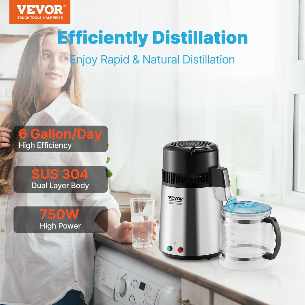 4L Water Distiller Purifier Machine Countertop Stainless Steel