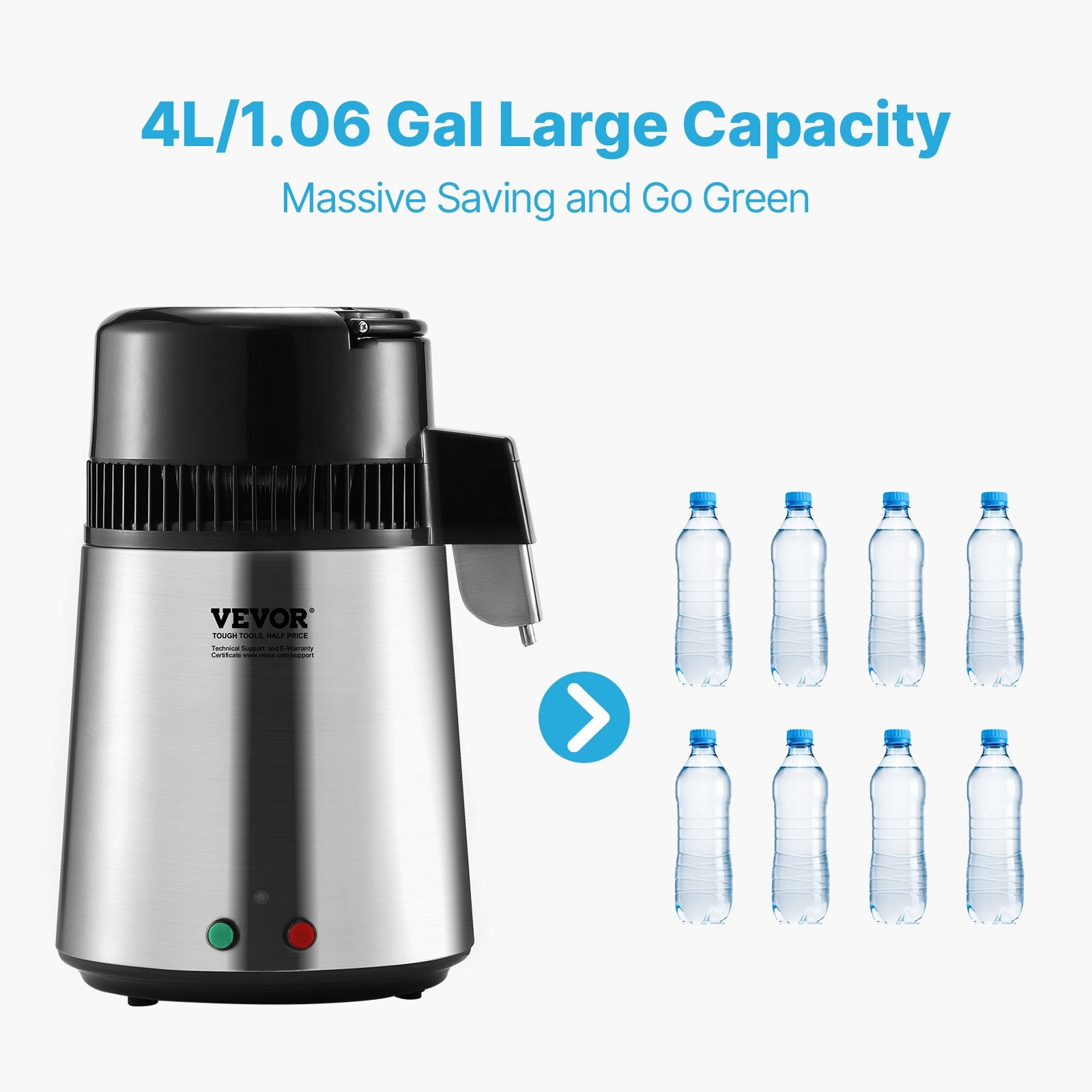 4L Water Distiller Purifier Machine Countertop Stainless Steel