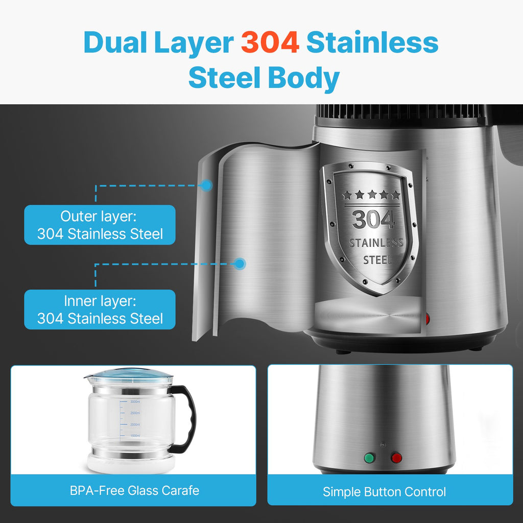 4L Water Distiller Purifier Machine Countertop Stainless Steel