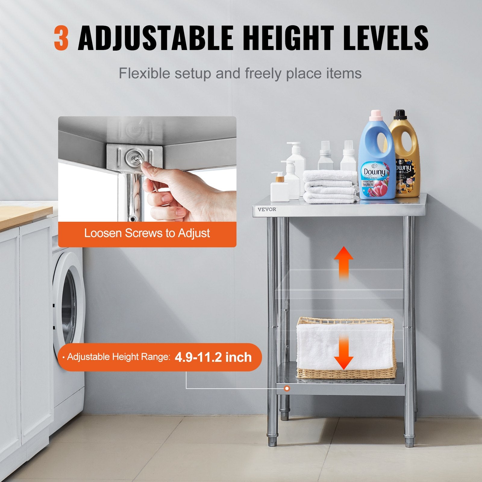 Stainless Steel Prep Table, 24 x 24 x 34 Inch, Heavy Duty Metal