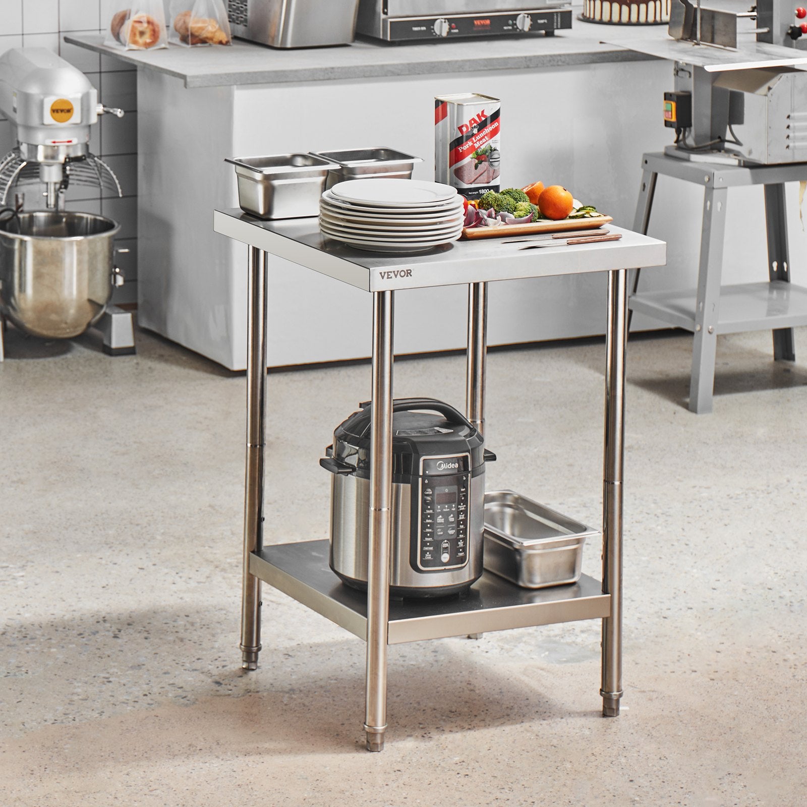 Stainless Steel Prep Table, 24 x 24 x 34 Inch, Heavy Duty Metal