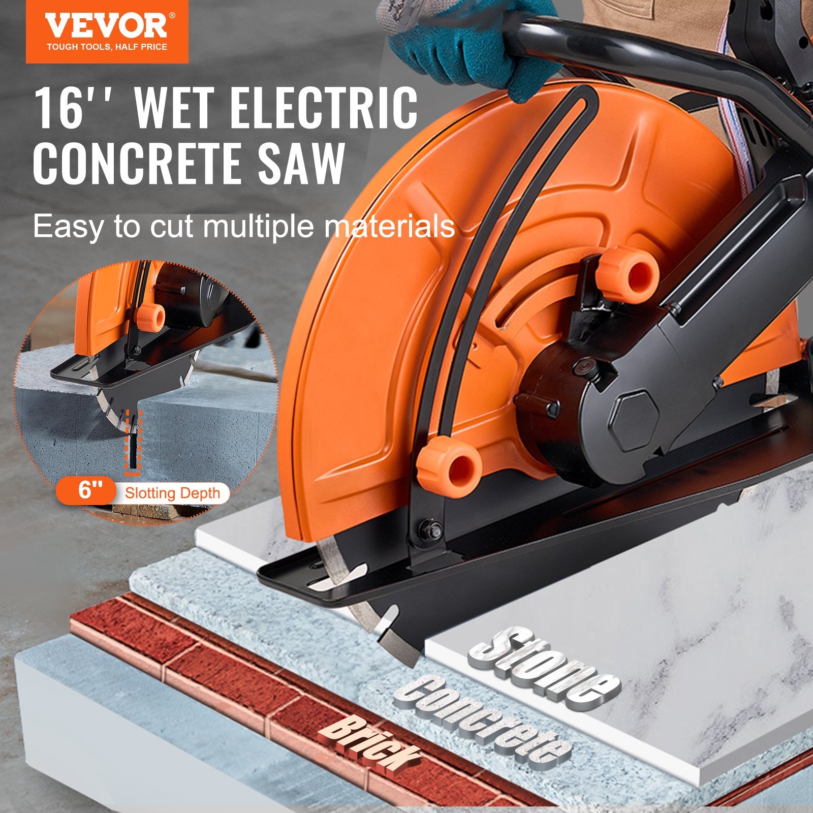 16in/40.6 cm Electric Concrete Saw Wet/Dry Saw Cutter with Water Pump