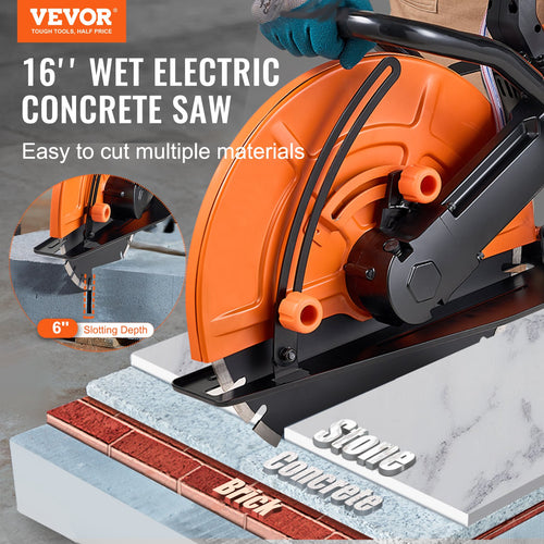 16in/40.6 cm Electric Concrete Saw Wet/Dry Saw Cutter with Water Pump
