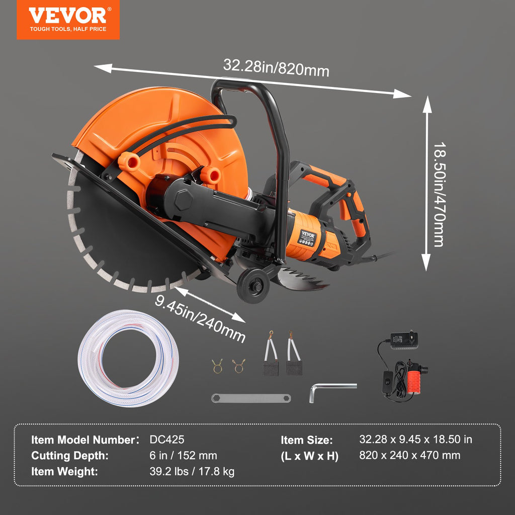 16in/40.6 cm Electric Concrete Saw Wet/Dry Saw Cutter with Water Pump