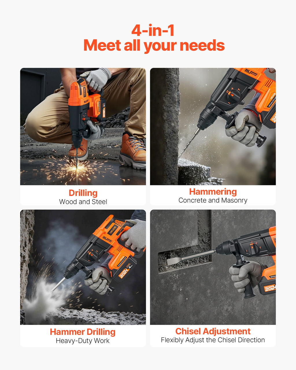 20V Brushless Cordless Hammer Drill, Lithium-Ion 1.1 Inch Rotary