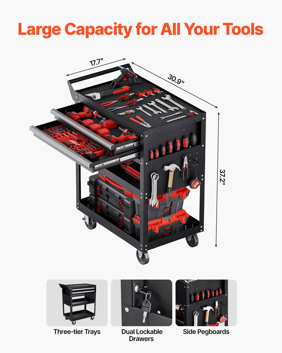 5-Tier Tool Cart with Wheels, 400 lbs Load Capacity, Rolling Work Cart