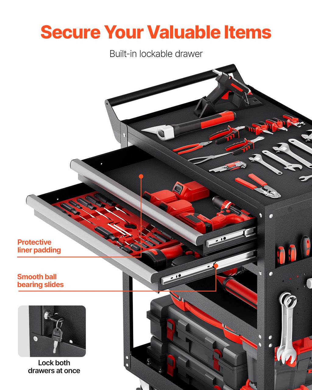 5-Tier Tool Cart with Wheels, 400 lbs Load Capacity, Rolling Work Cart