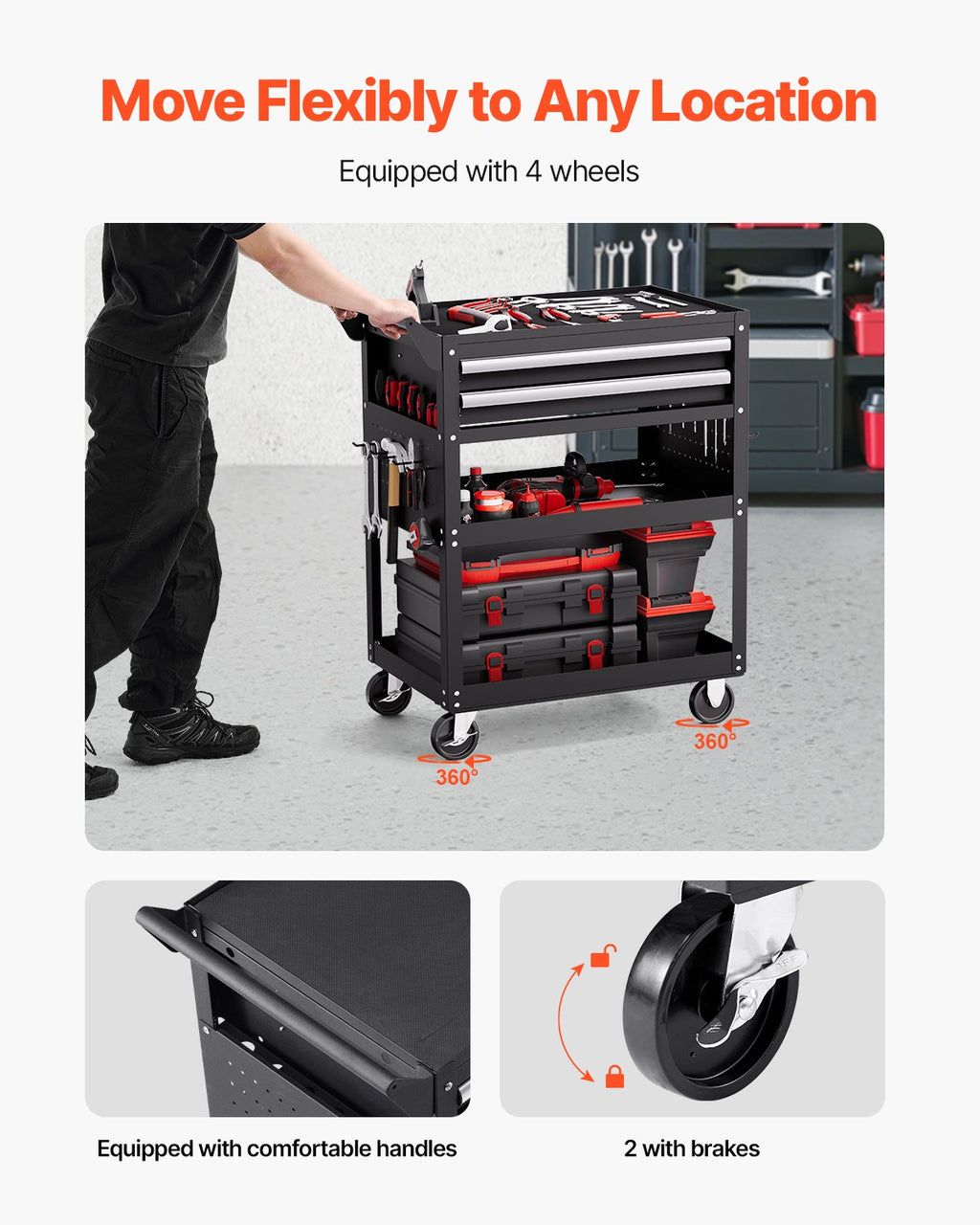 5-Tier Tool Cart with Wheels, 400 lbs Load Capacity, Rolling Work Cart