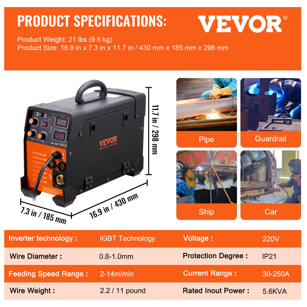 MIG Welder 250 Amp MIG TIG Arc Welder 3 in 1 Welder Welding Machine