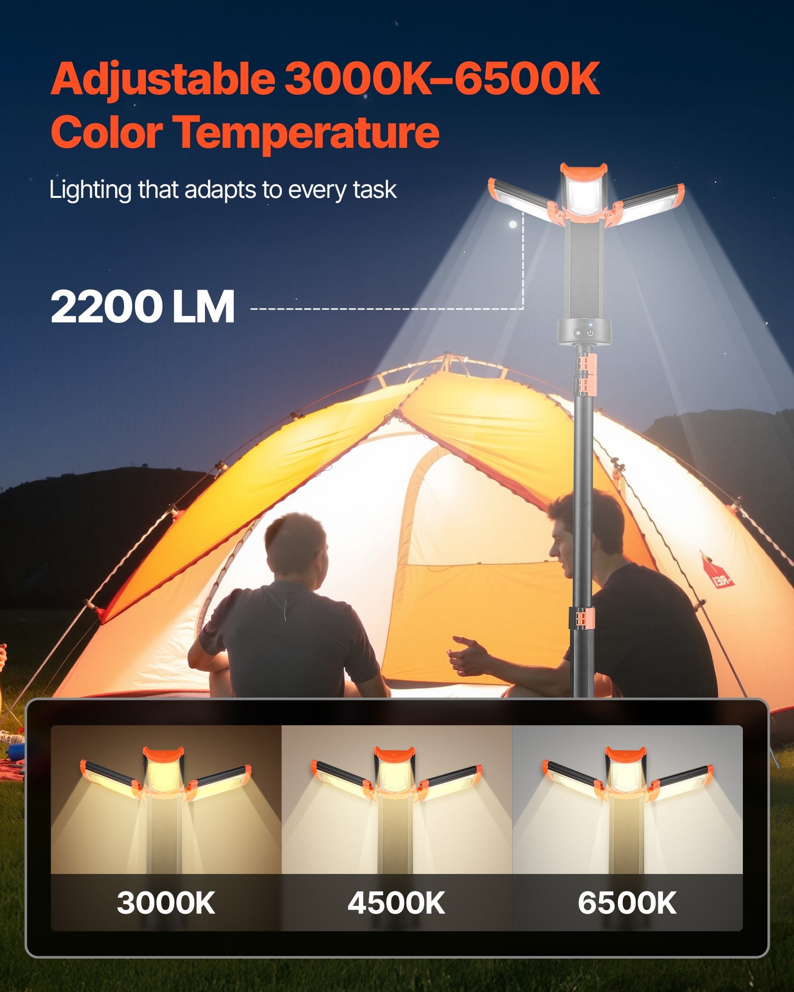 LED Work Light with Stand, 10Ah, Rechargeable Cordless Camping Light,