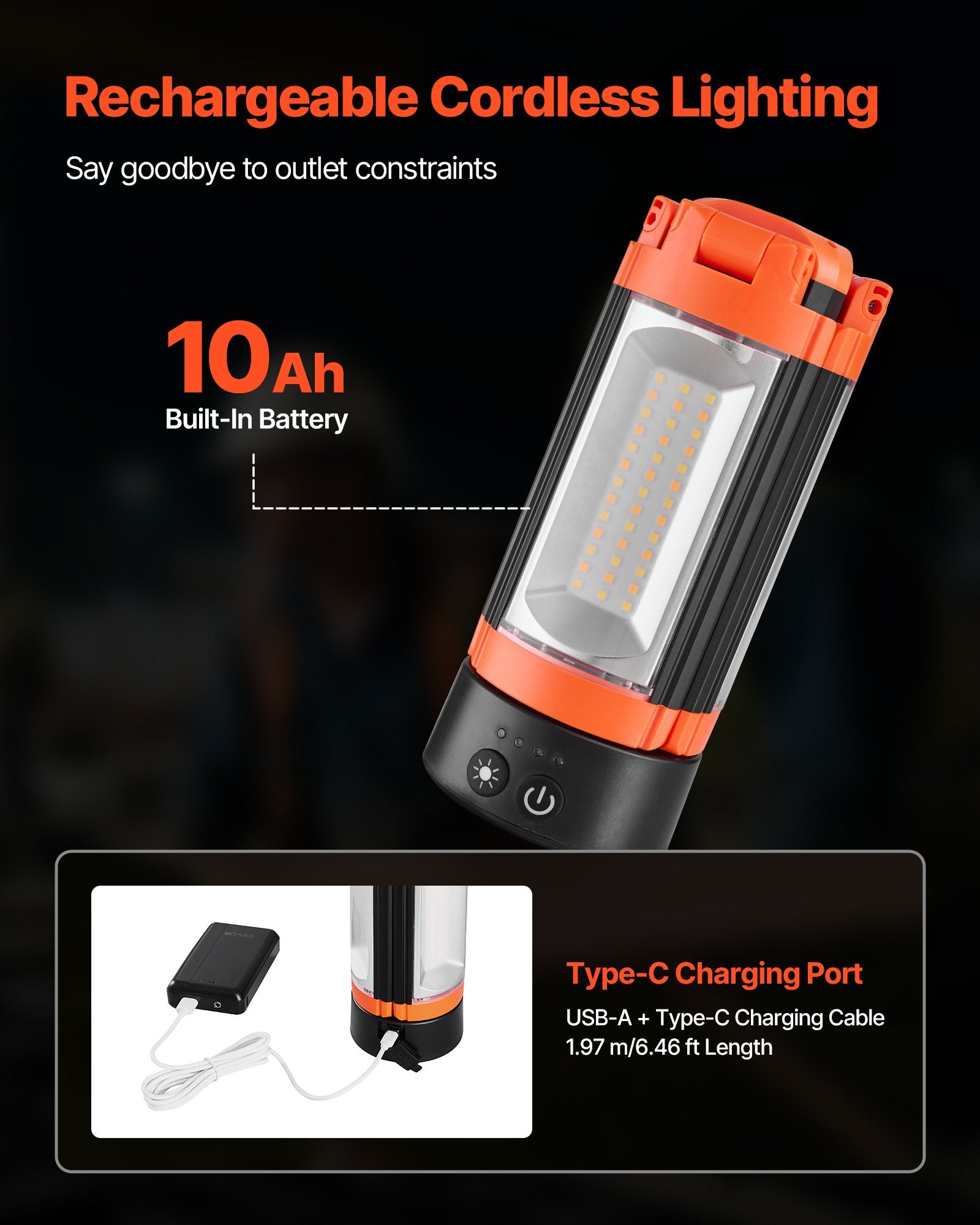 LED Work Light with Stand, 10Ah, Rechargeable Cordless Camping Light,