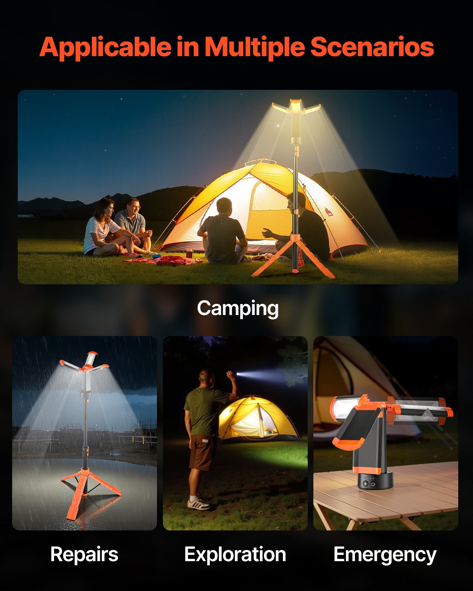 LED Work Light with Stand, 10Ah, Rechargeable Cordless Camping Light,