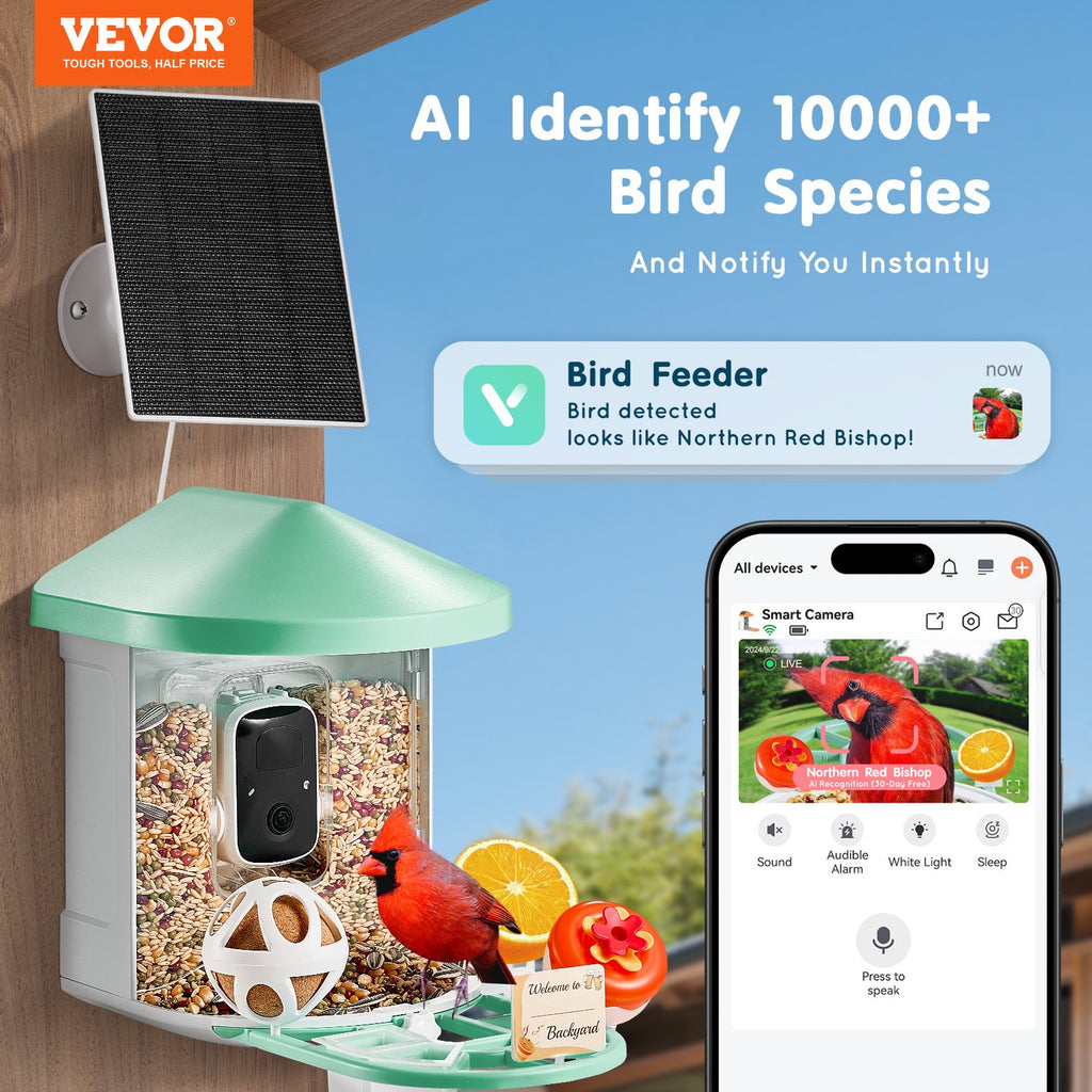 Smart Bird Feeder with Camera, 2K HD AI Identify 10,000+ Bird Species,