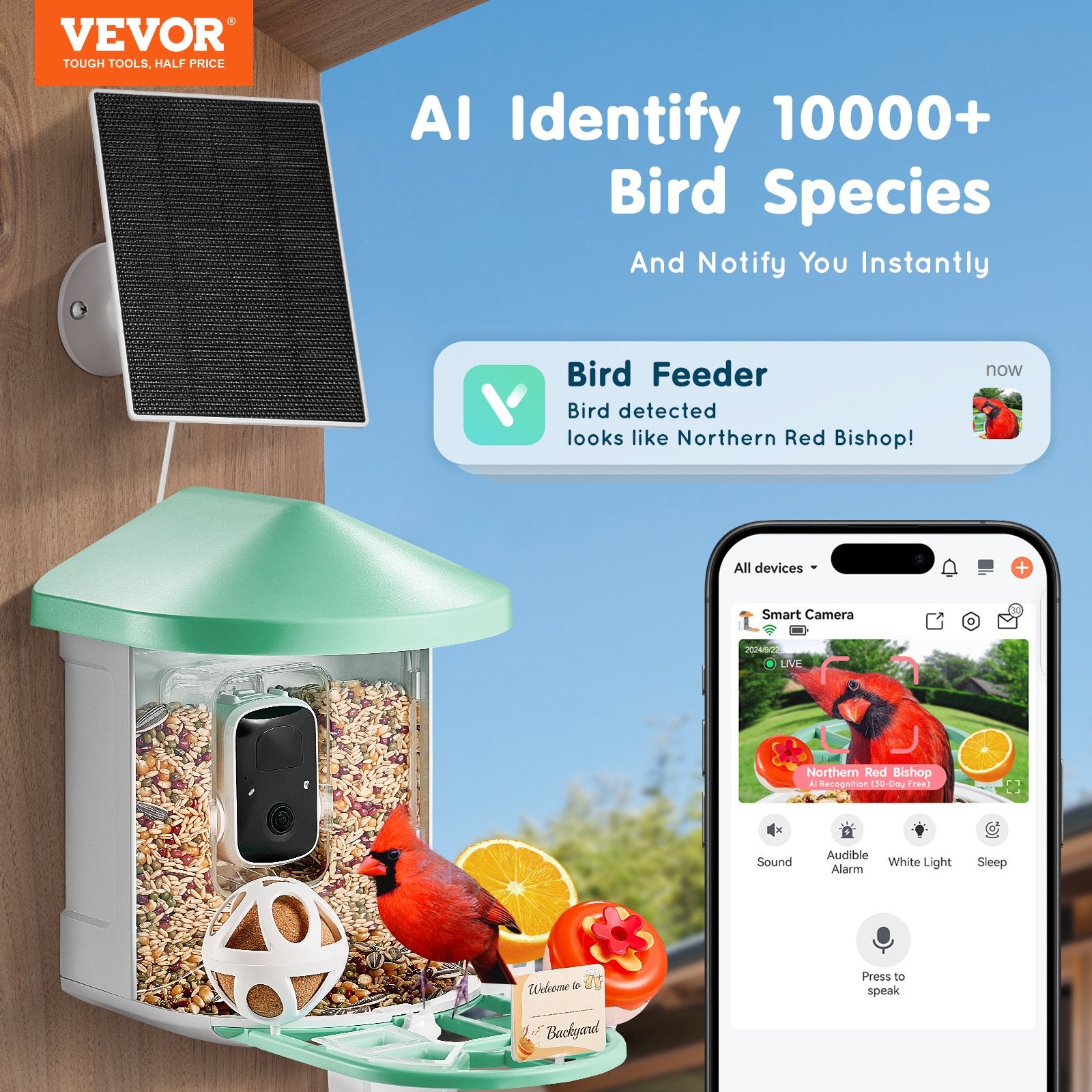 Smart Bird Feeder with Camera, 2K HD AI Identify 10,000+ Bird Species,
