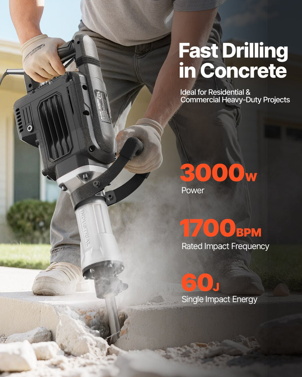 Demolition Jack Hammer, 3000 W Powerful Electric Jackhammer, 1700 BPM
