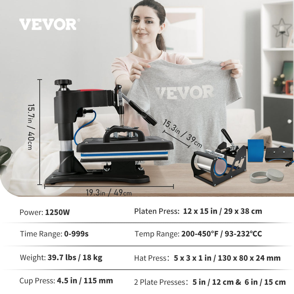 Heat Press, 5 in 1 Heat Press Machine Machine 30.48 x 38.1 cm,