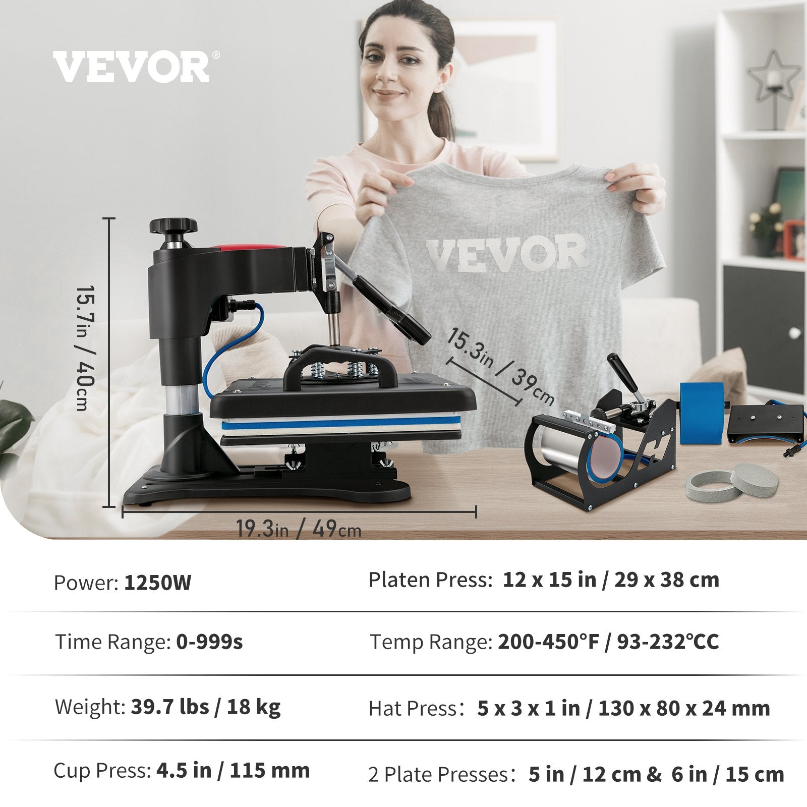Heat Press, 5 in 1 Heat Press Machine Machine 30.48 x 38.1 cm,