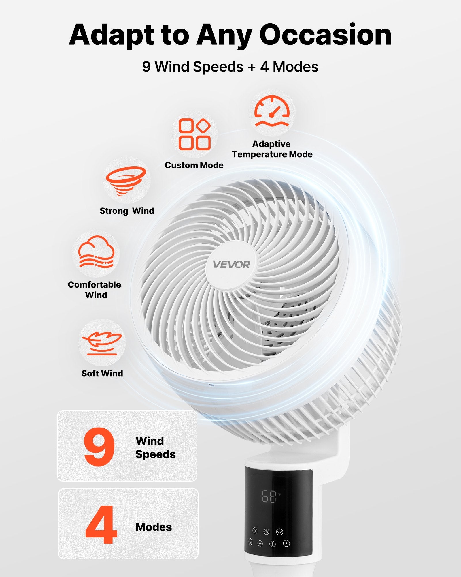 23 cm Pedestal Fan, 80° Oscillating Standing Floor Fan with Quite DC