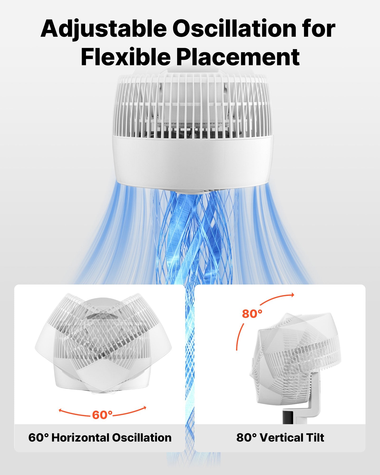 23 cm Pedestal Fan, 80° Oscillating Standing Floor Fan with Quite DC