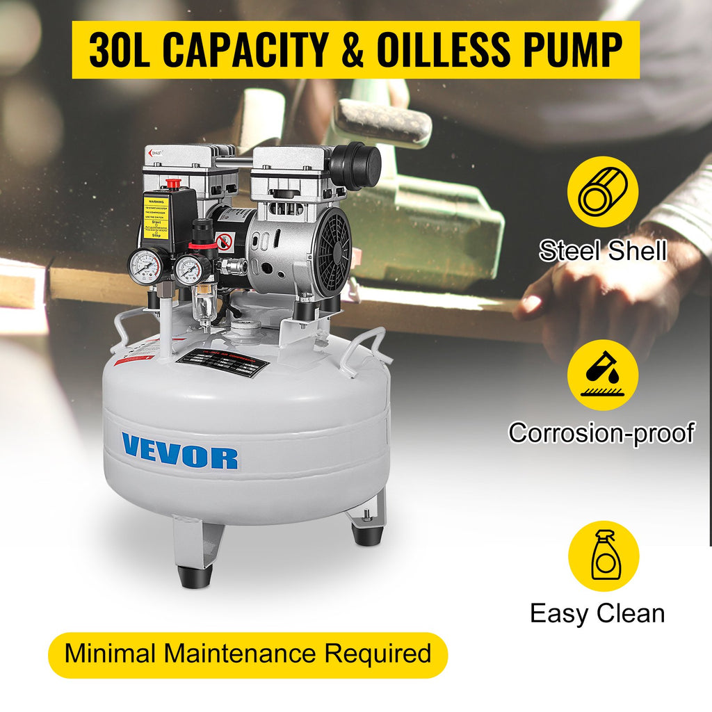Vertical Air Compressor 6.6 Gallon Ultra Quiet Oil-Free Air Compressor