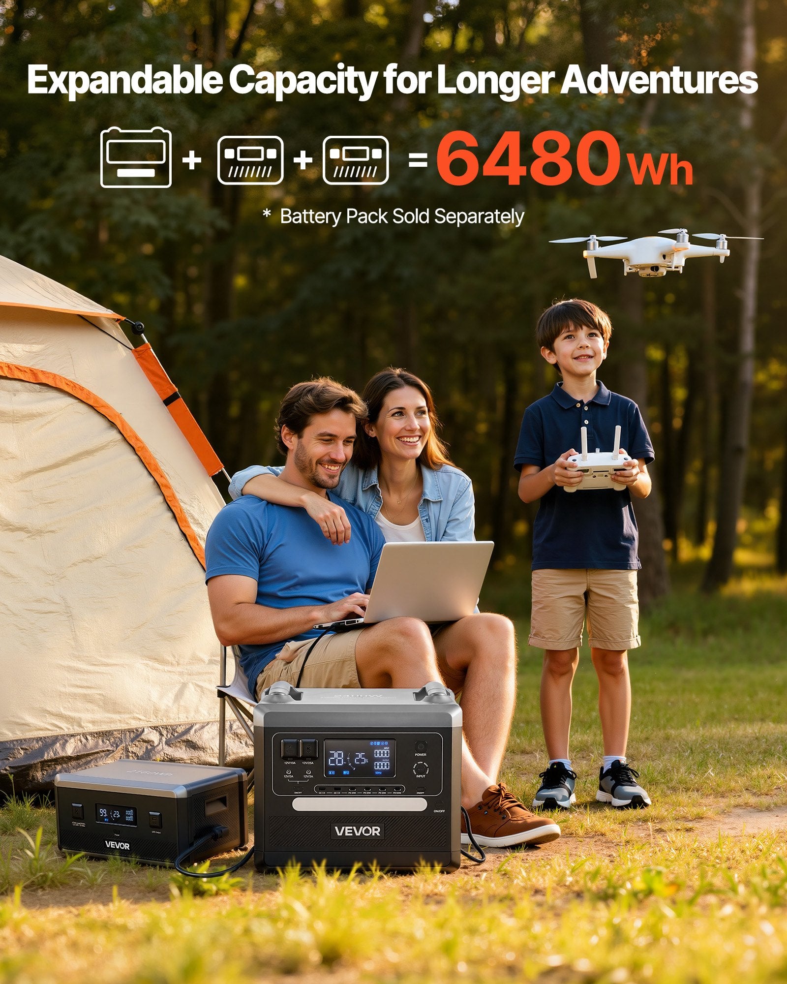 Portable Power Station, 2400W Portable Solar Generator with 200W