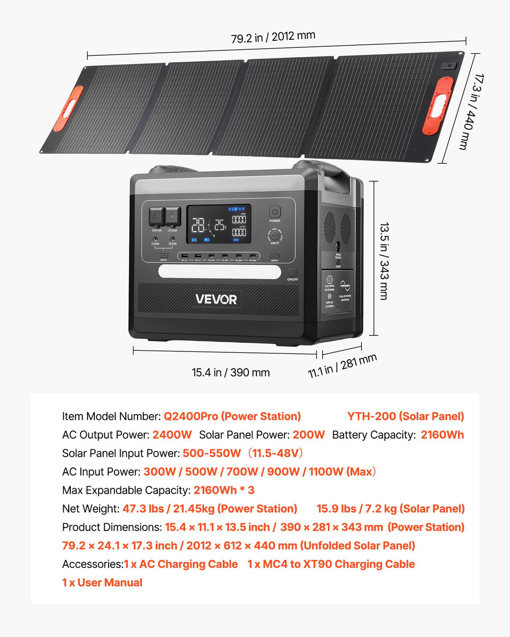 Portable Power Station, 2400W Portable Solar Generator with 200W