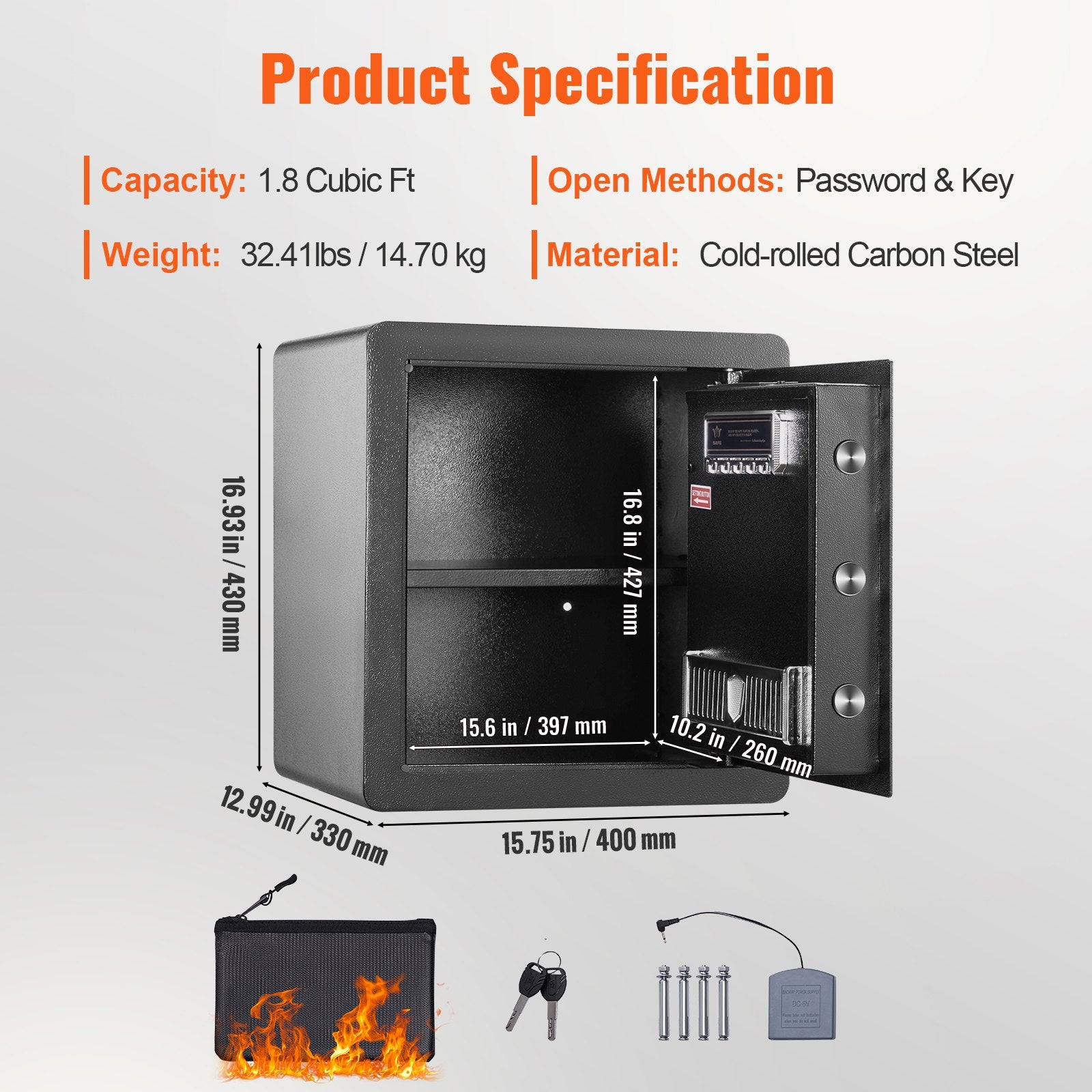 Safe, 51.0 L Home Safe, Steel Security Safe with Digital Keypad and 2