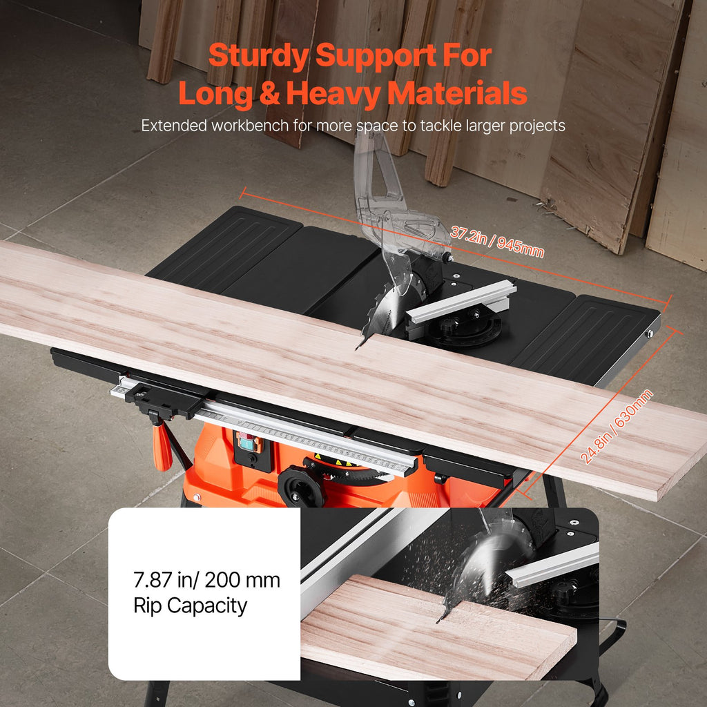 Table Saw with Stand, 254 mm, 1800W Portable Compact Tablesaw, 200 mm