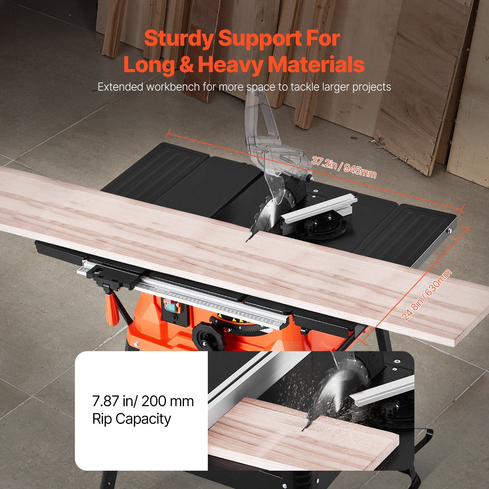 Table Saw with Stand, 254 mm, 1800W Portable Compact Tablesaw, 200 mm