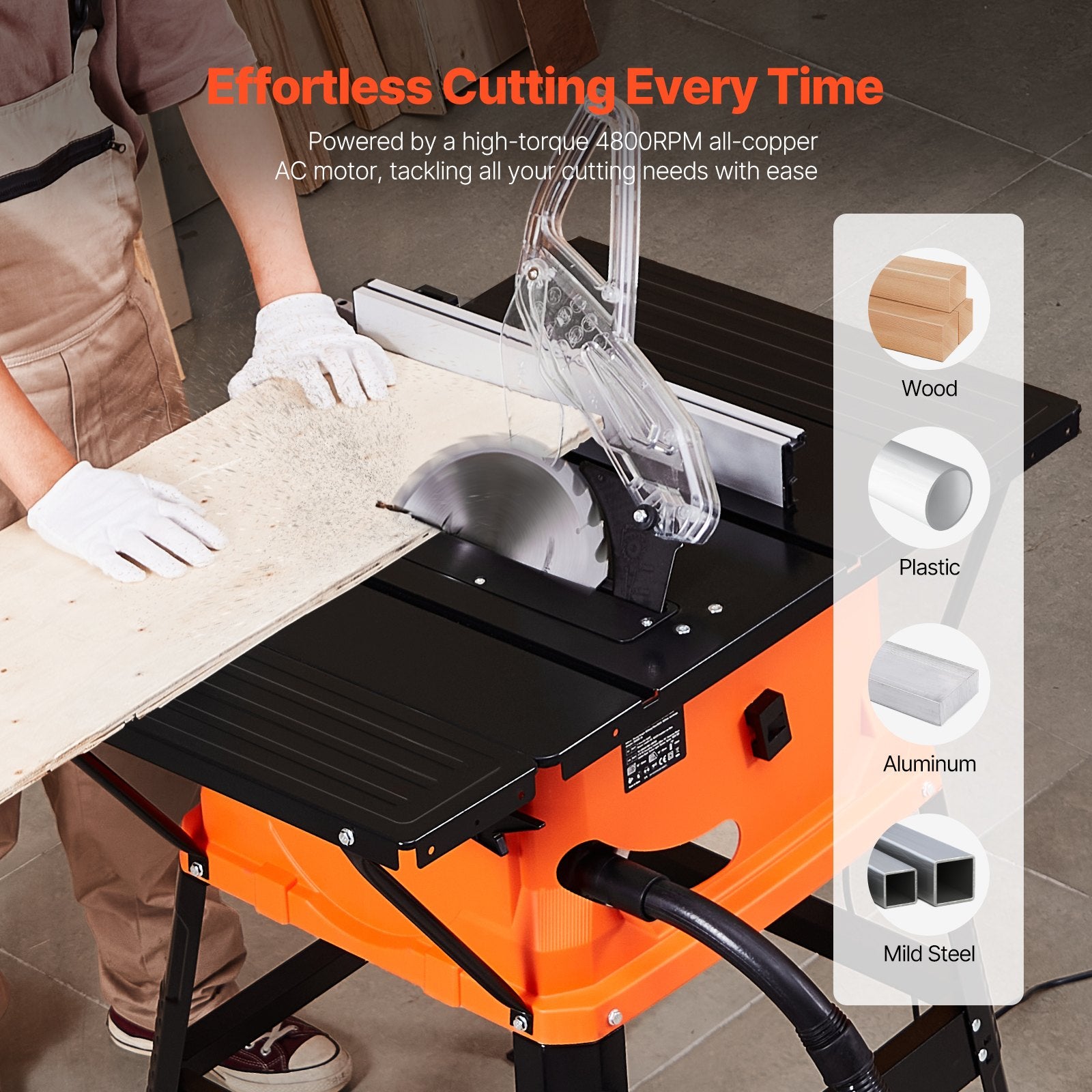 Table Saw with Stand, 254 mm, 1800W Portable Compact Tablesaw, 200 mm