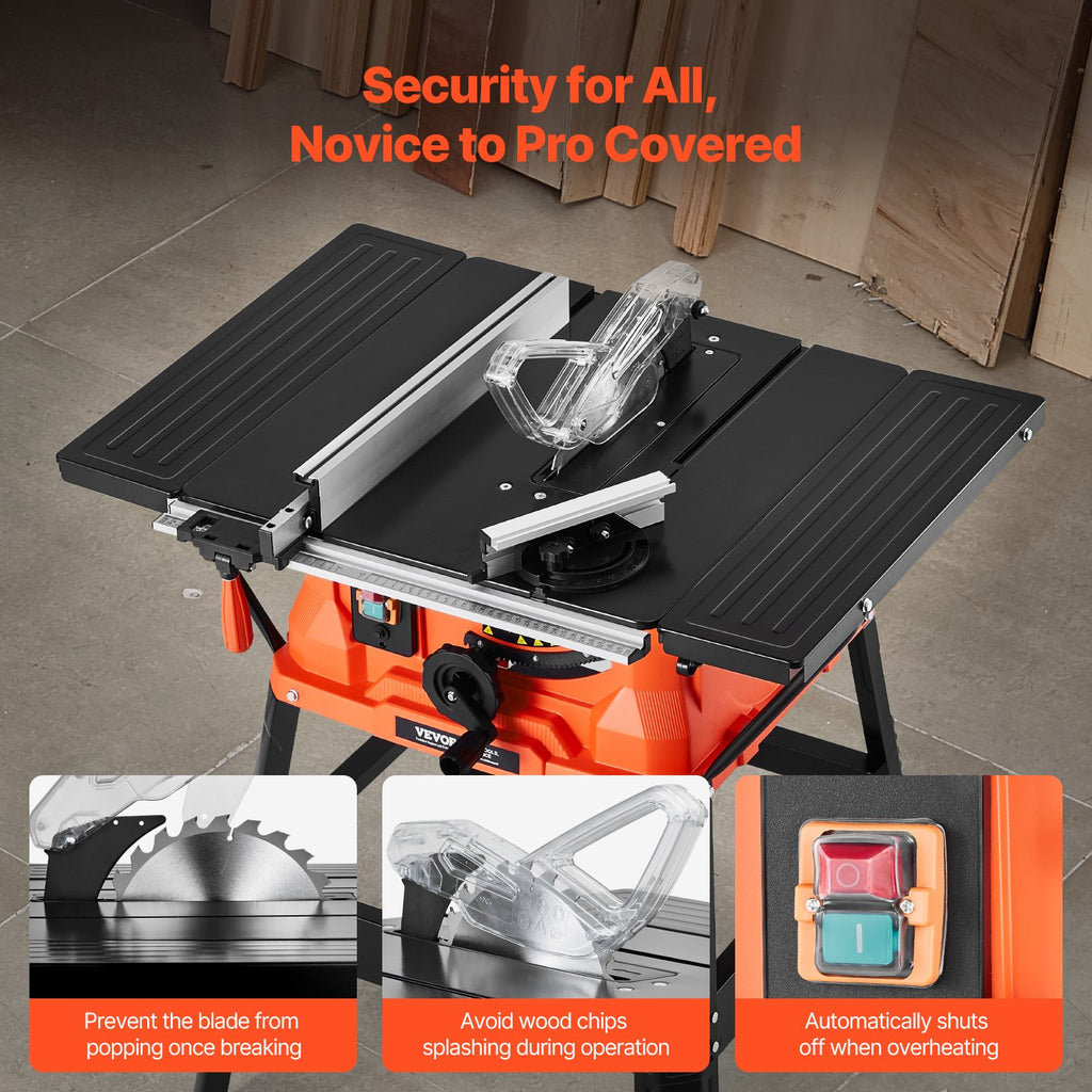 Table Saw with Stand, 254 mm, 1800W Portable Compact Tablesaw, 200 mm