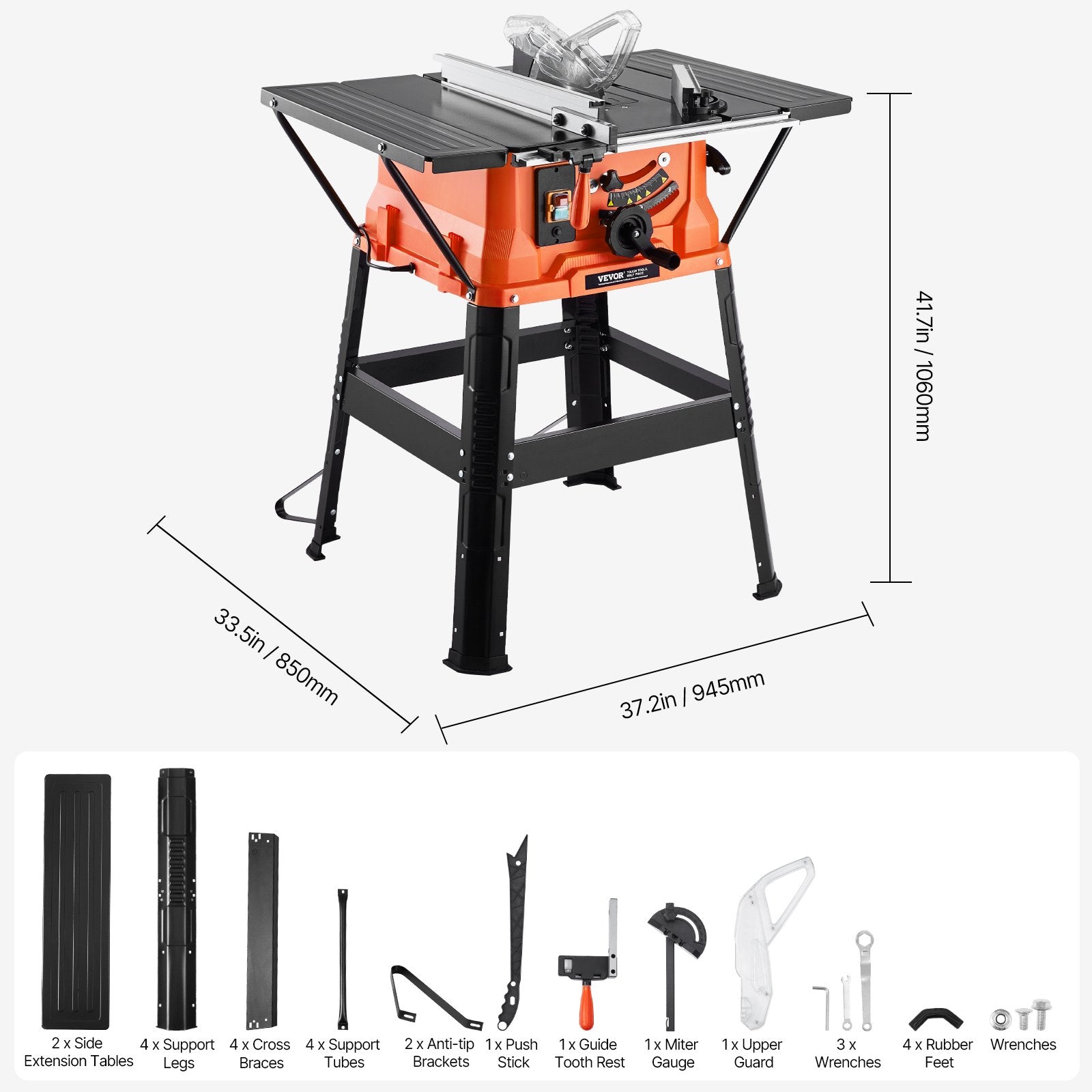 Table Saw with Stand, 254 mm, 1800W Portable Compact Tablesaw, 200 mm