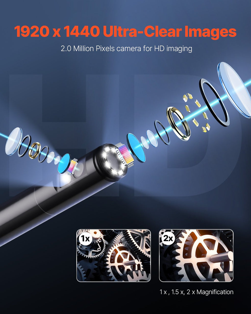 Endoscope Camera with Light, Dual Lens Borescope for Android & IOS,