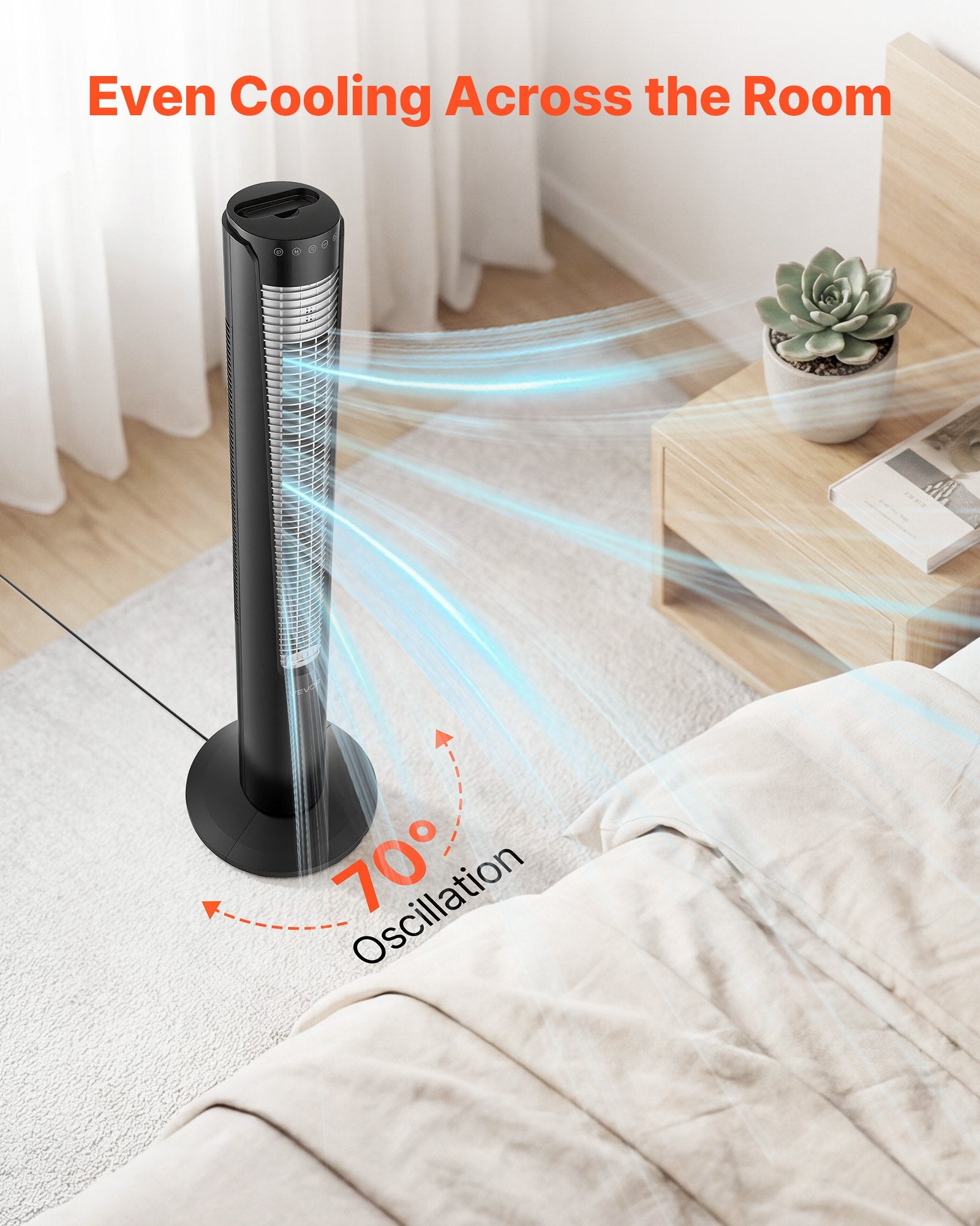Tower Fan, 70-Degree Oscillating Standing Fan, 3 Speeds & 4 Modes &