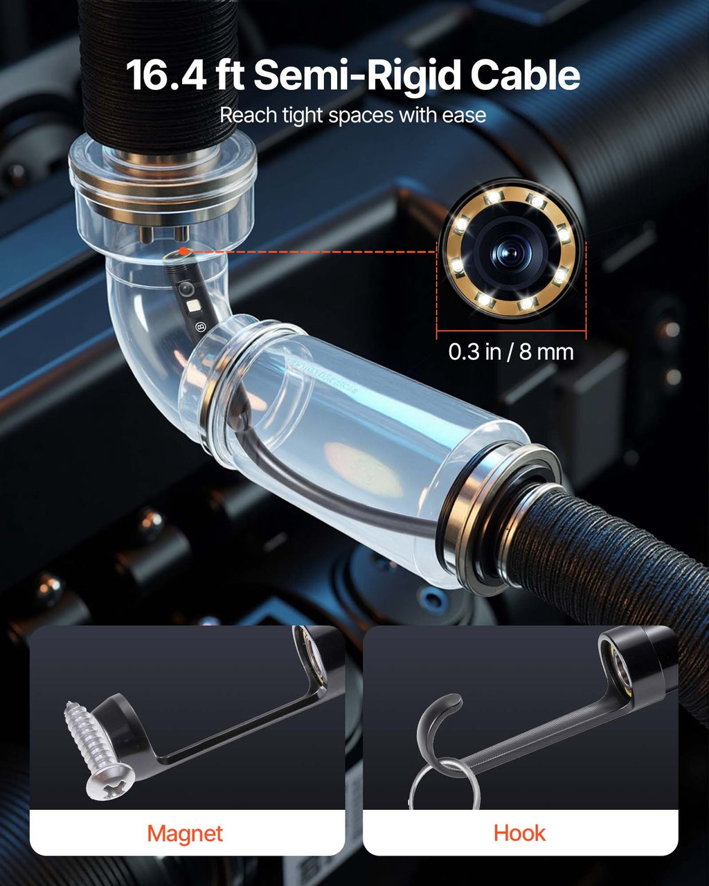 Triple Lens Endoscope Camera, 11.4 cm IPS Screen Borescope Inspection