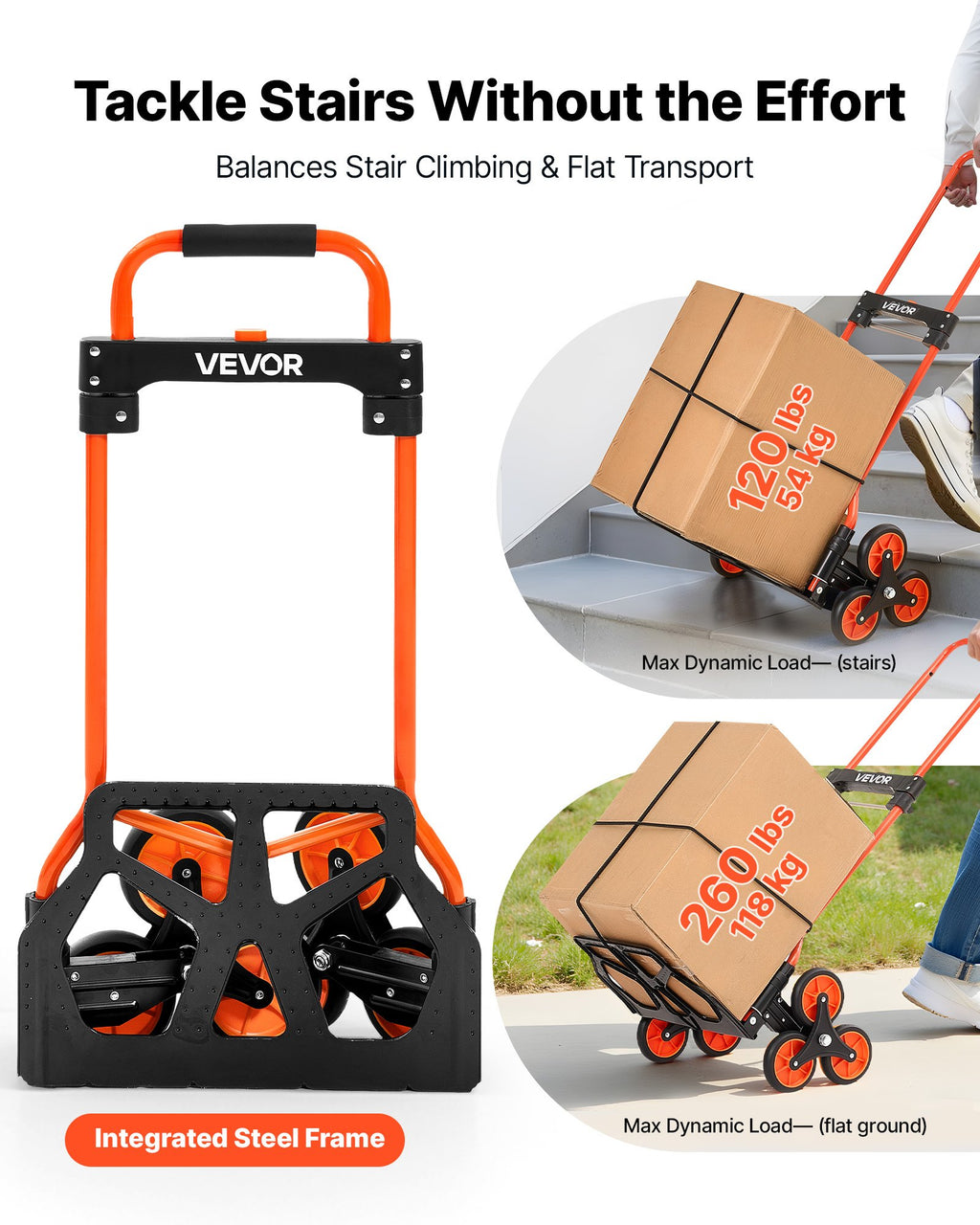 Stair Climbing Cart, 54 kg Stair-Climbing Capacity, Portable Folding