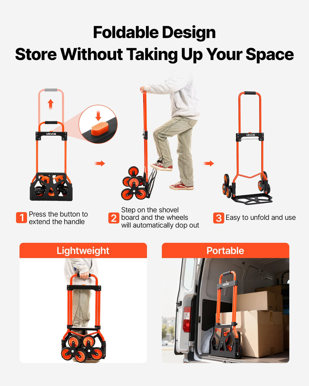 Stair Climbing Cart, 54 kg Stair-Climbing Capacity, Portable Folding