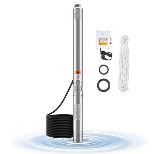 Deep Well Submersible Pump, 910W Input Power, 230V, 100 L/min Flow, 53