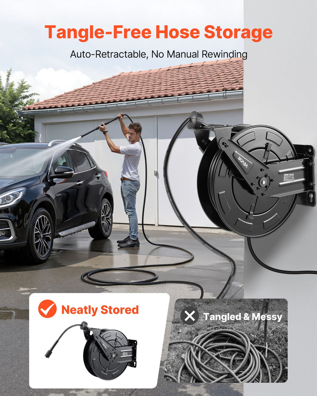 Pressure Washer Hose Reel, 15.2 m x 9.5 mm Retractable Power