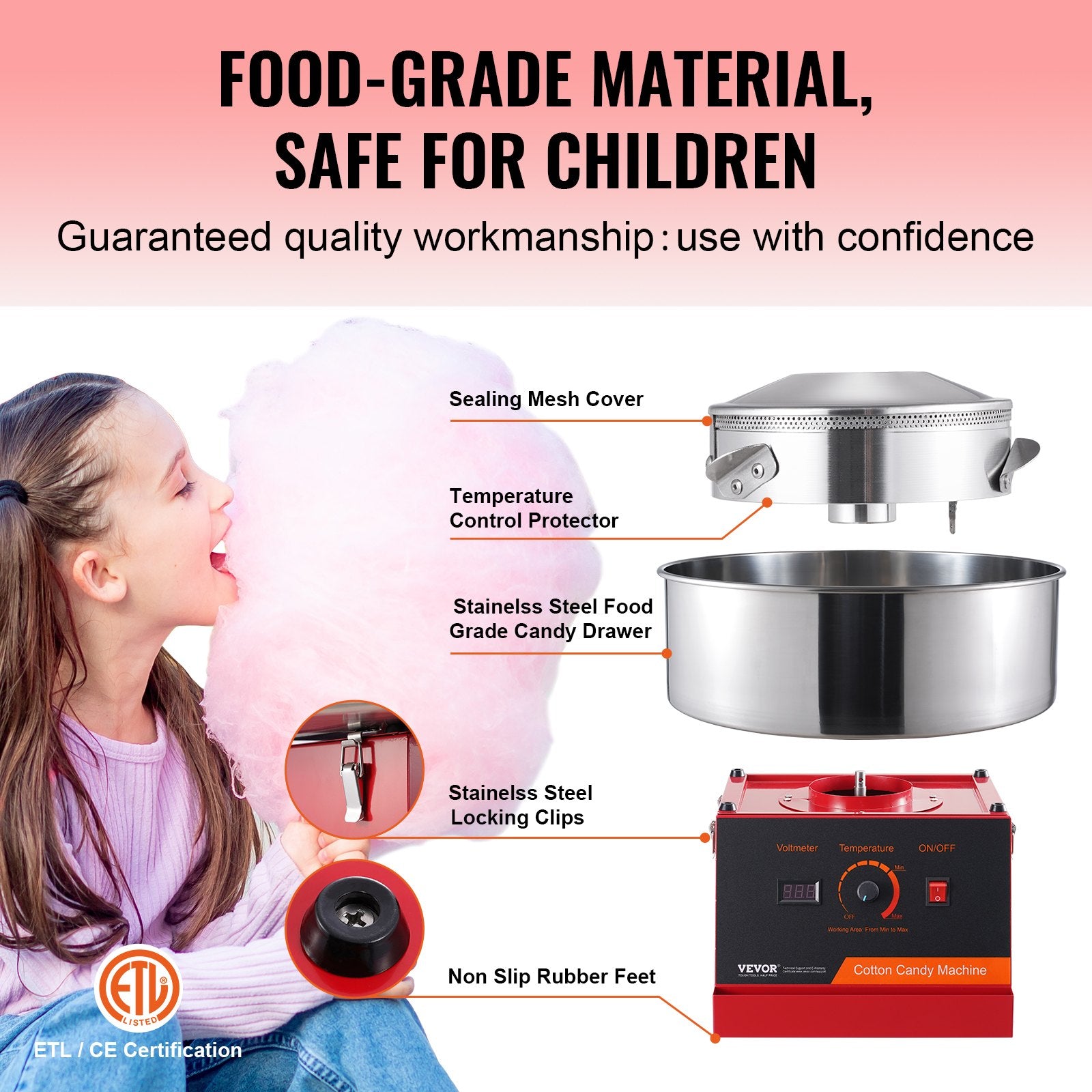 Electric Cotton Candy Machine, 1000W Candy Floss Maker, Commercial