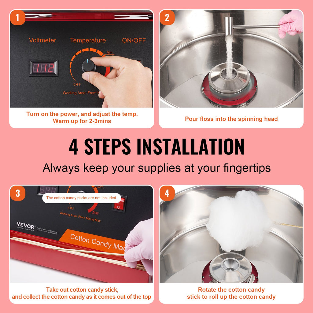 Electric Cotton Candy Machine, 1000W Candy Floss Maker, Commercial