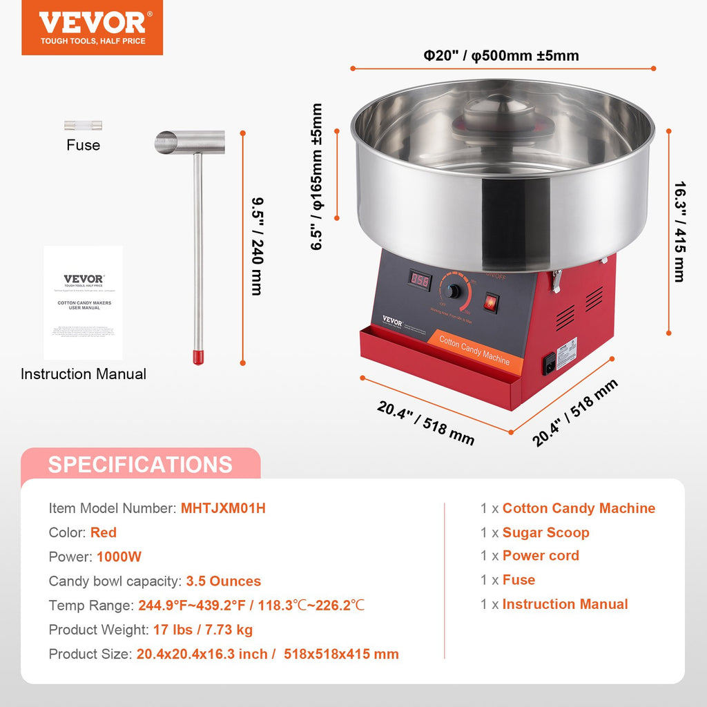 Electric Cotton Candy Machine, 1000W Candy Floss Maker, Commercial