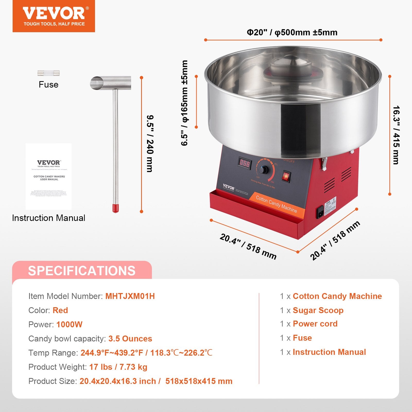 Electric Cotton Candy Machine, 1000W Candy Floss Maker, Commercial