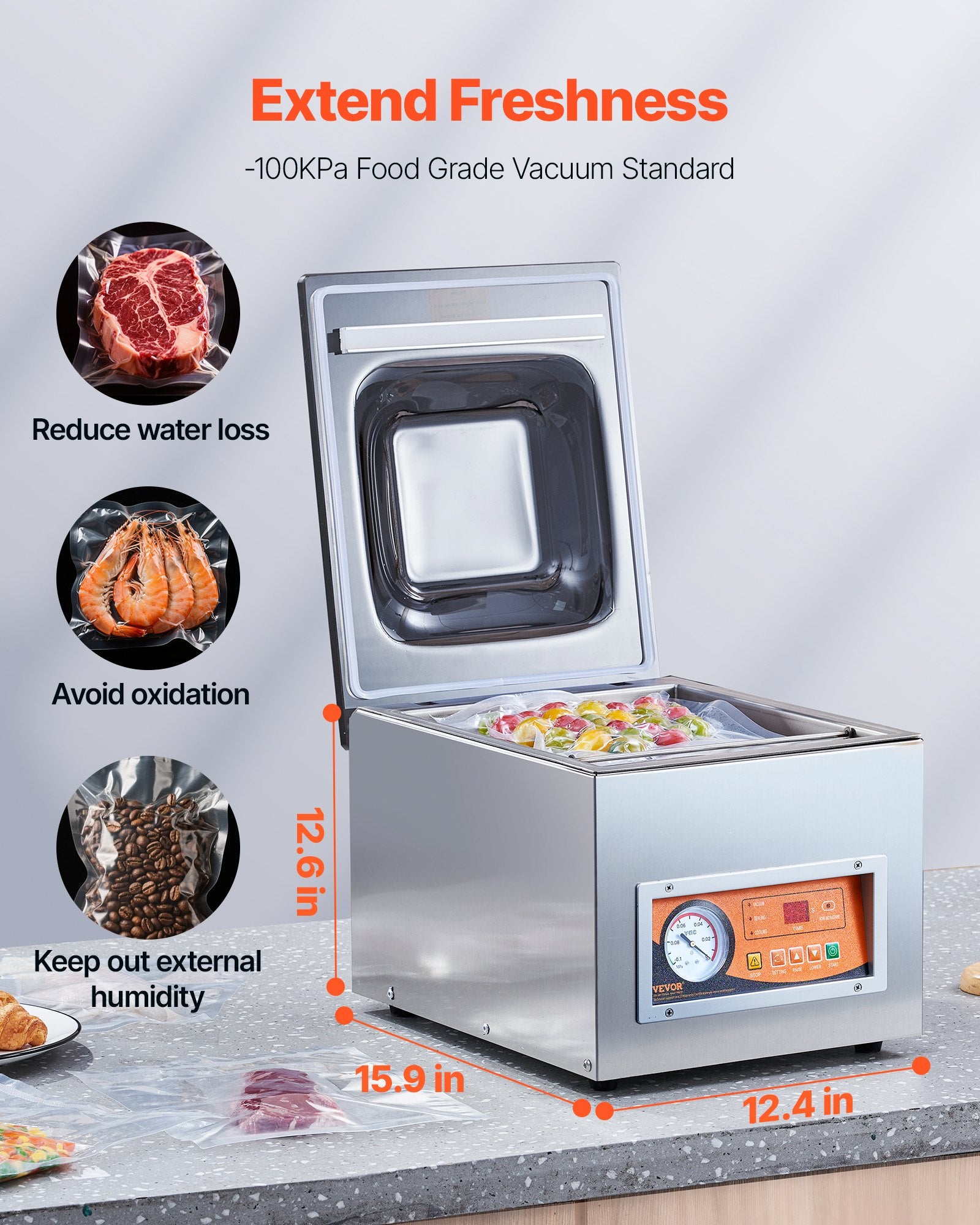 Chamber Vacuum Sealer, 260W Sealing Power, Vacuum Packing Machine for