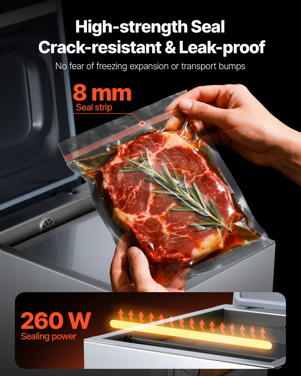 Chamber Vacuum Sealer, 260W Sealing Power, Vacuum Packing Machine for