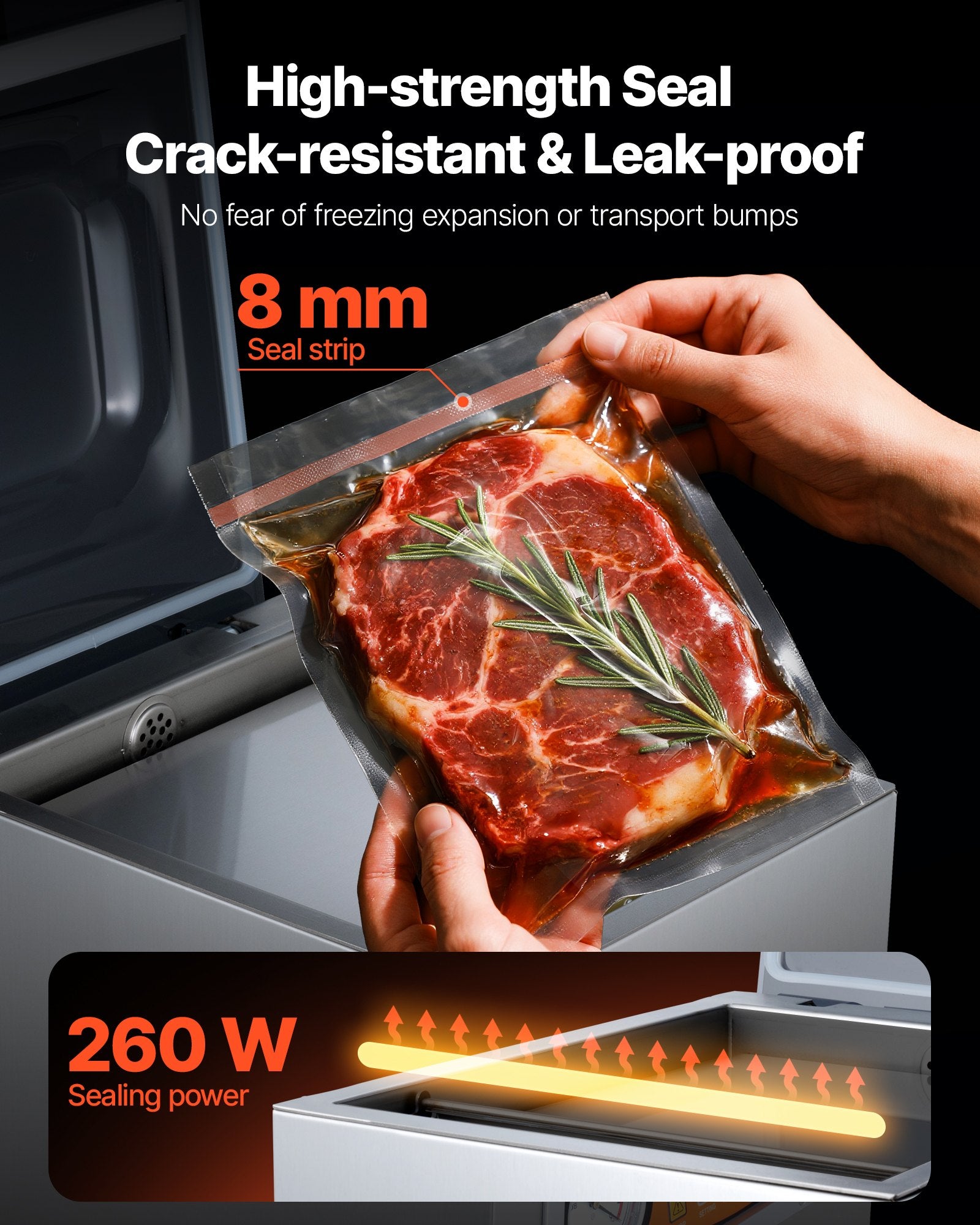 Chamber Vacuum Sealer, 260W Sealing Power, Vacuum Packing Machine for
