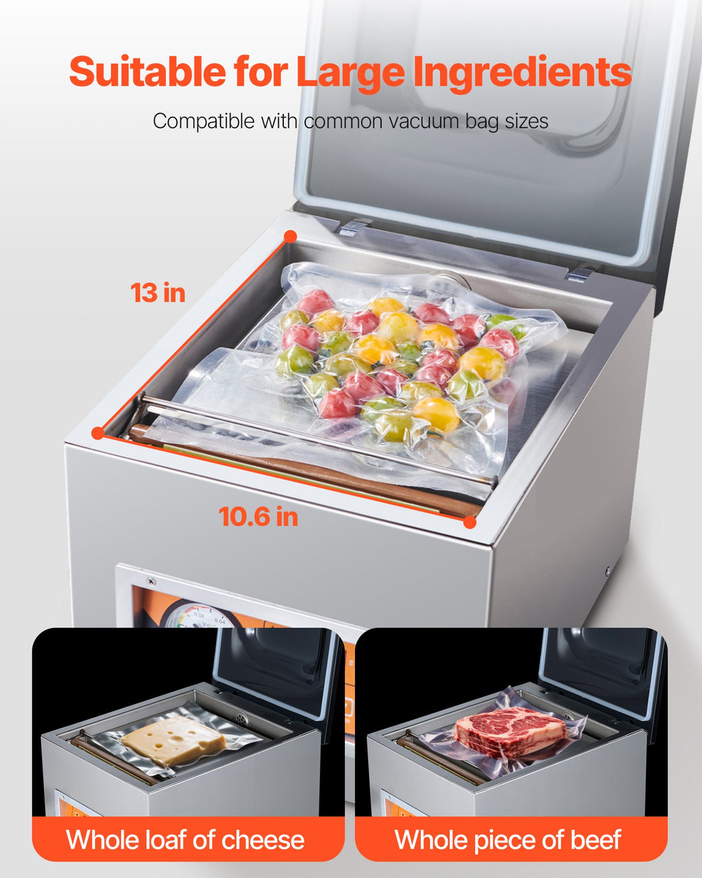 Chamber Vacuum Sealer, 260W Sealing Power, Vacuum Packing Machine for