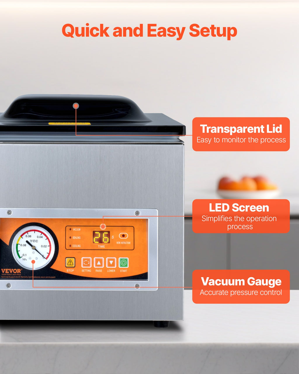 Chamber Vacuum Sealer, 260W Sealing Power, Vacuum Packing Machine for