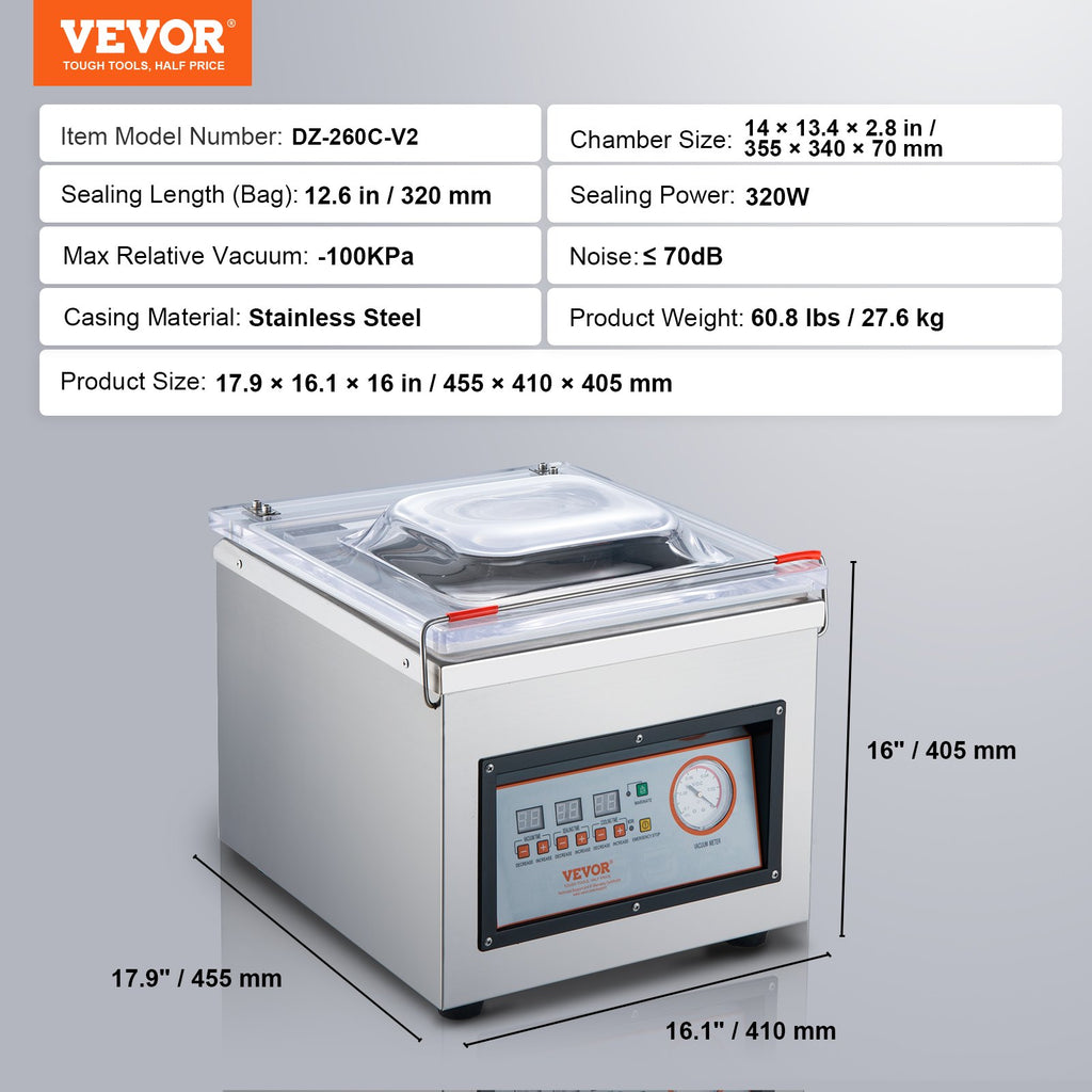 Chamber Vacuum Sealer, 320W Sealing Power, Vacuum Packing Machine for