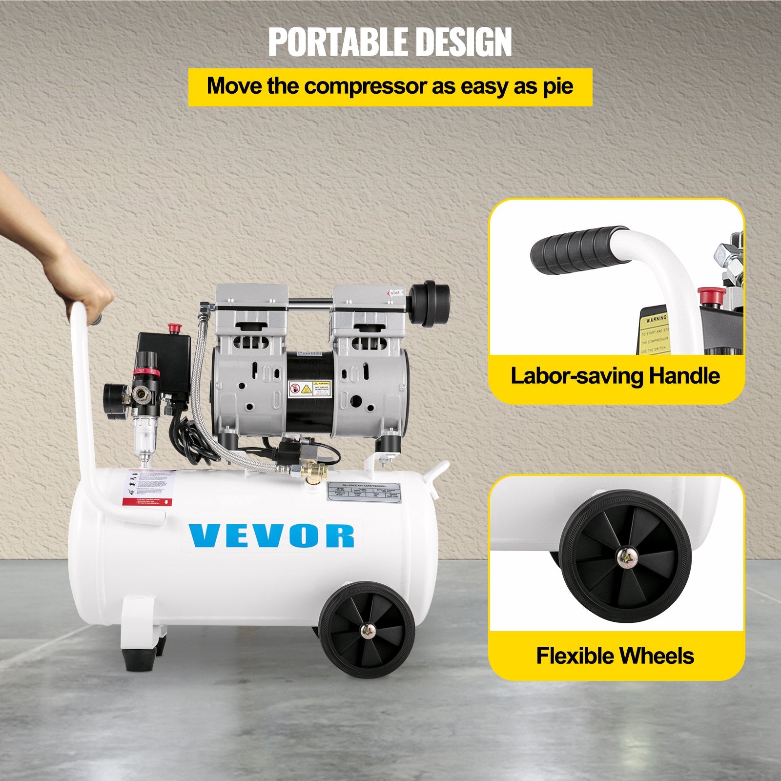 Air Compressor 20.8 L, Portable Air Compressor 1 HP, Oil-Free Air
